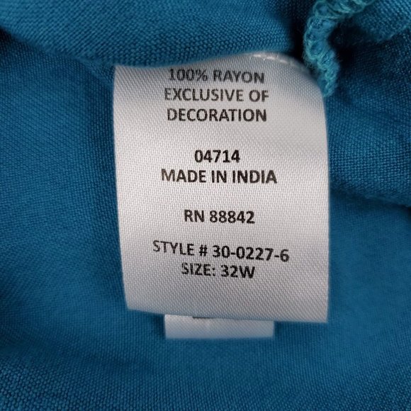 Roaman's Womens Tunic Top 3/4 Bell Sleeves Embroidered Design Button Up Blue 32W - Picture 7 of 7